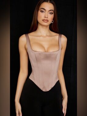 House of CB Rafa Stone Satin Long Line Corset Top